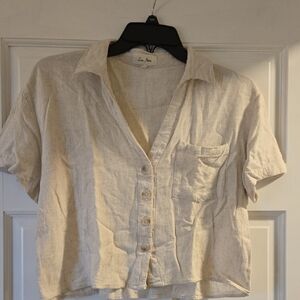 Love Notes Cream Linen Crop Top Shirt